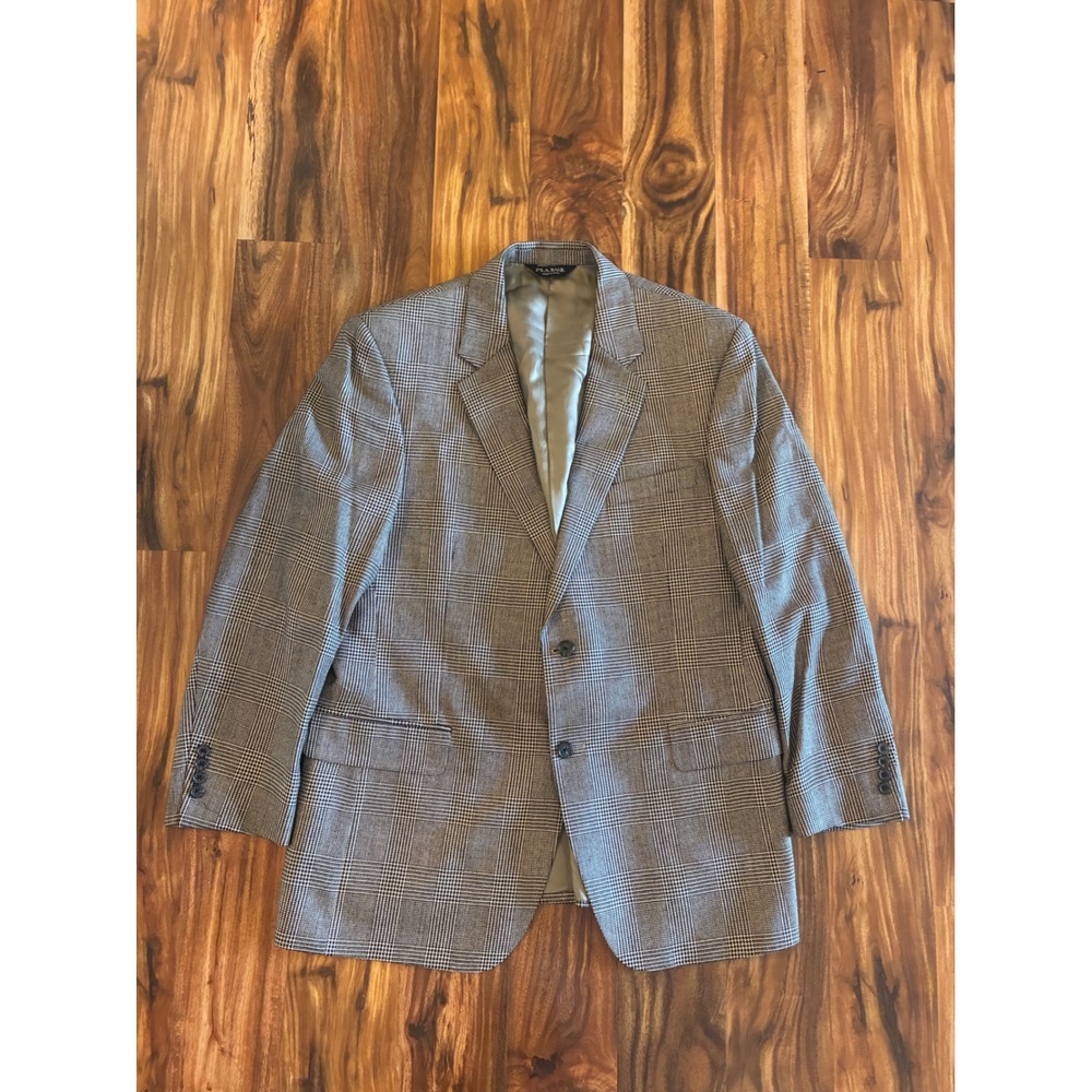 Jos A Bank Signature Collection Silk Camel Hair Glen Plaid Blazer 44R Mens Gray